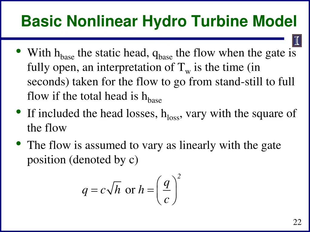 basic nonlinear hydro turbine model 2