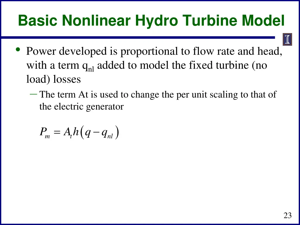 basic nonlinear hydro turbine model 3