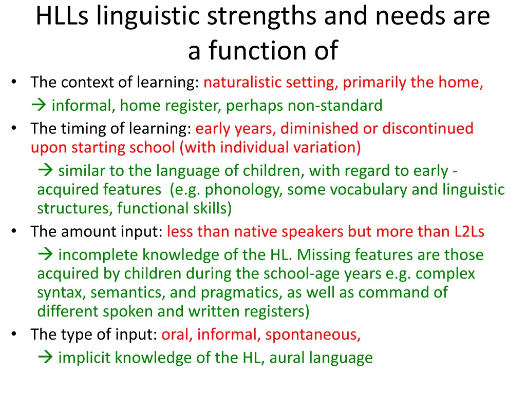 hlls linguistic strengths and needs