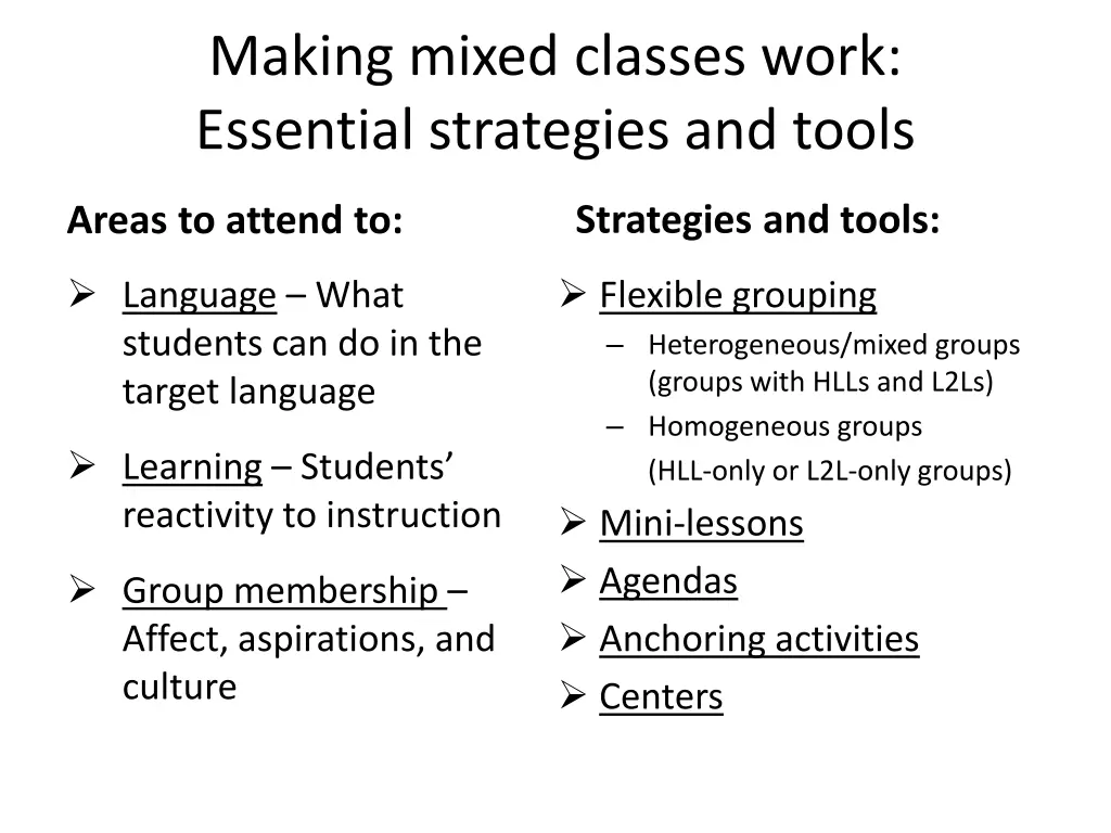 making mixed classes work essential strategies