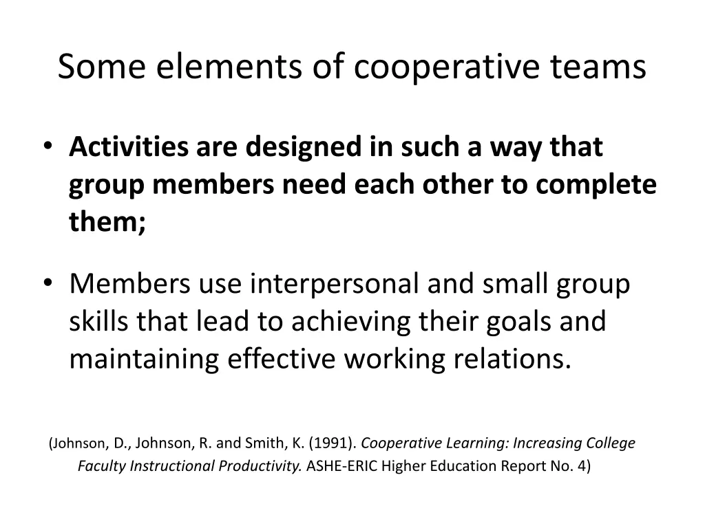 some elements of cooperative teams