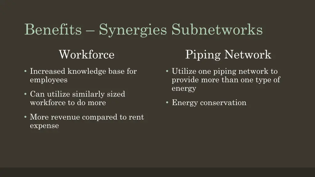 benefits synergies subnetworks