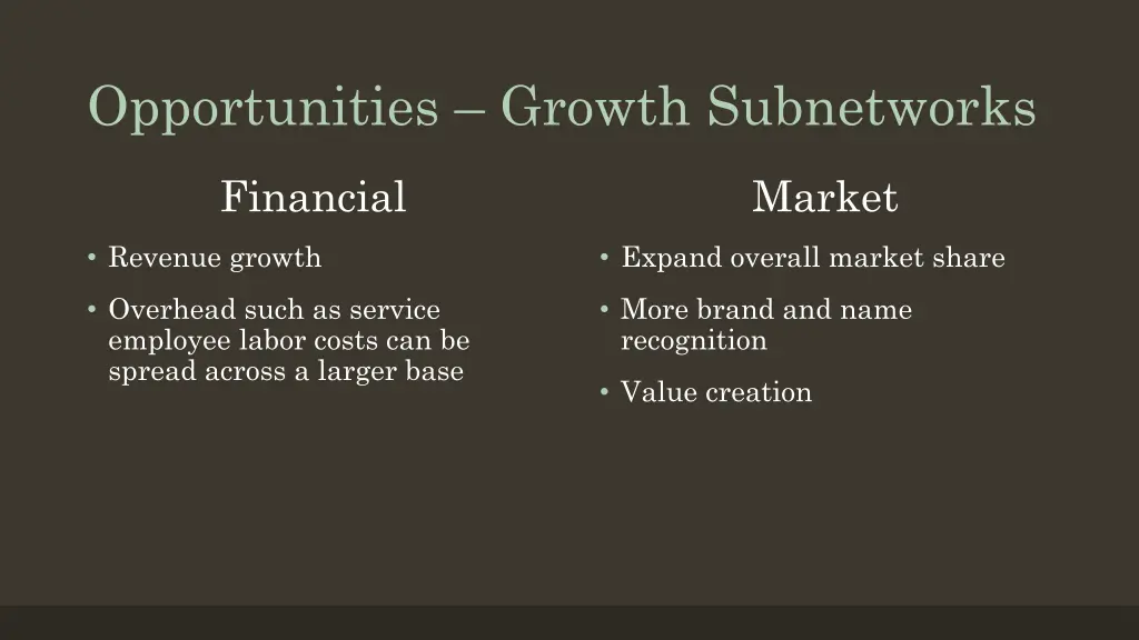 opportunities growth subnetworks