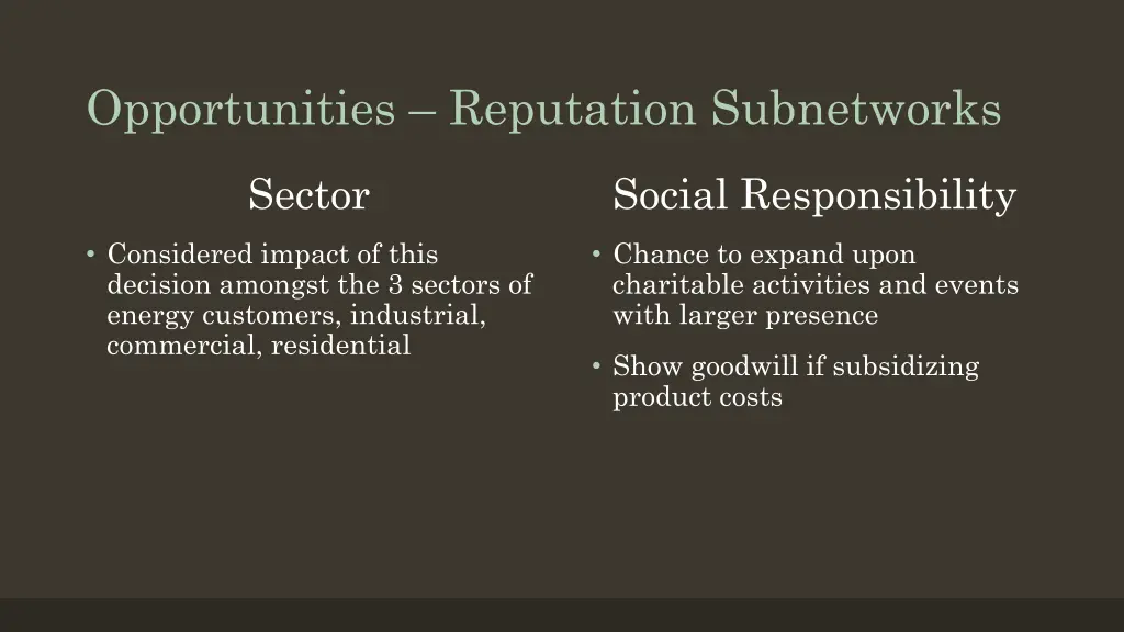 opportunities reputation subnetworks