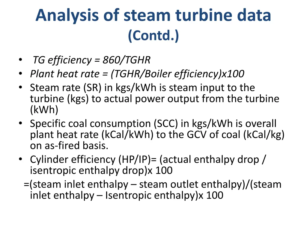 analysis of steam turbine data contd