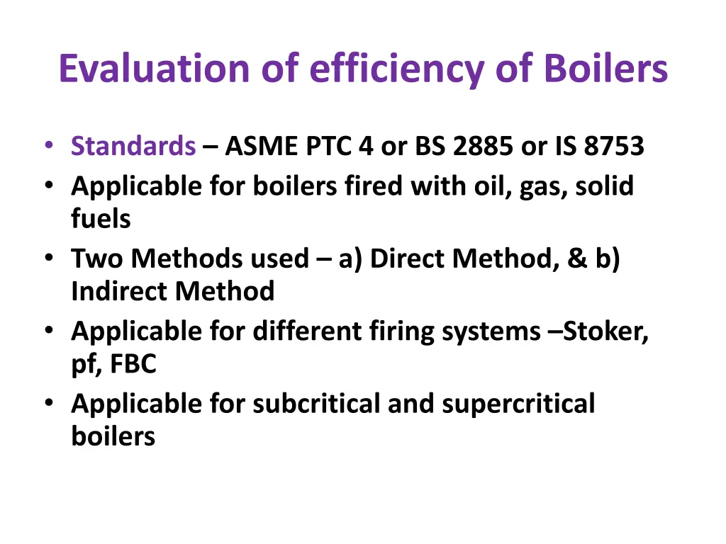 evaluation of efficiency of boilers