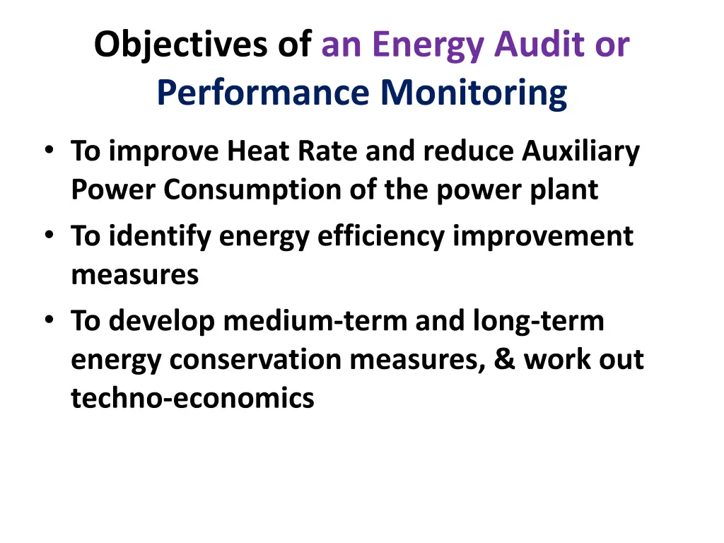 objectives of an energy audit or performance