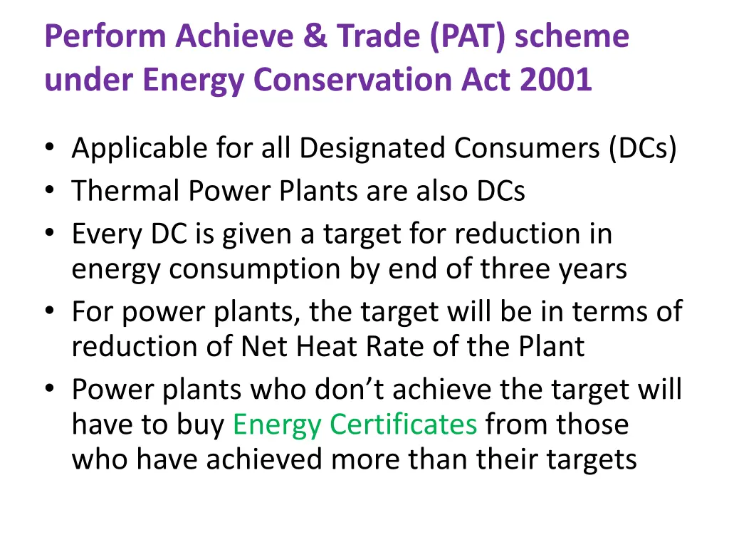 perform achieve trade pat scheme under energy