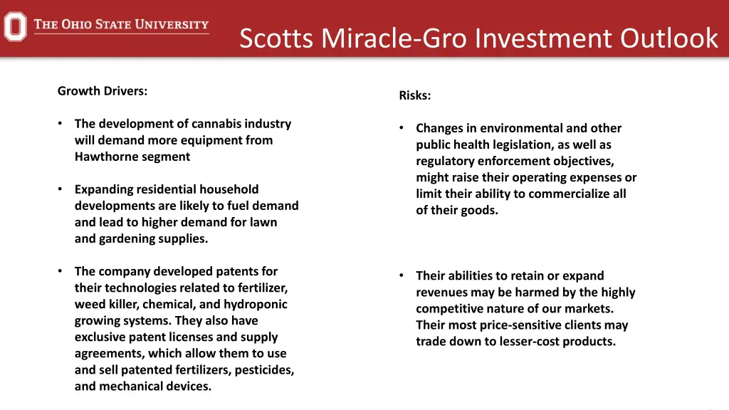 scotts miracle gro investment outlook