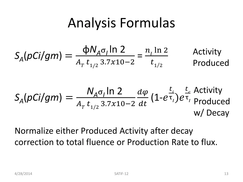 analysis formulas