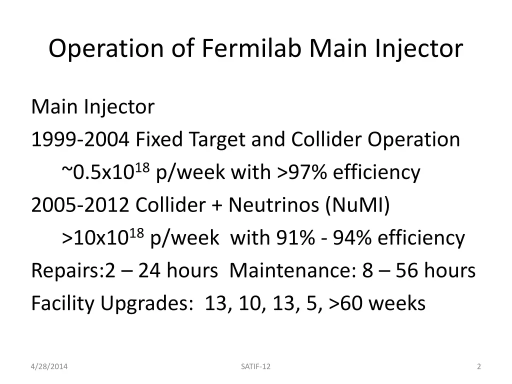 operation of fermilab main injector