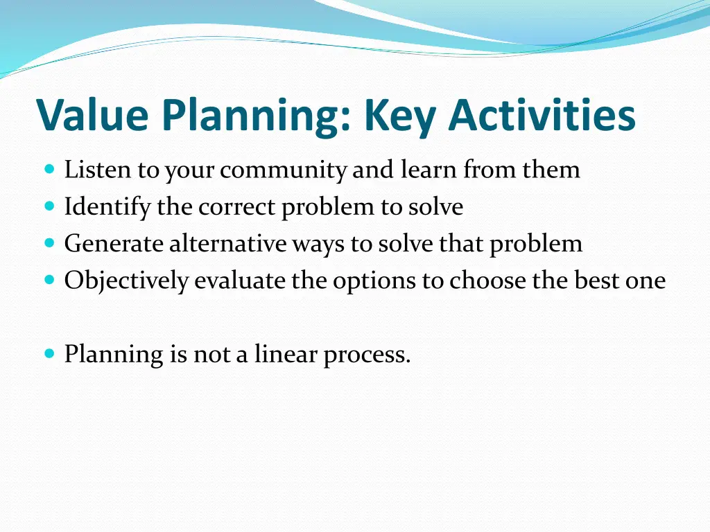 value planning key activities