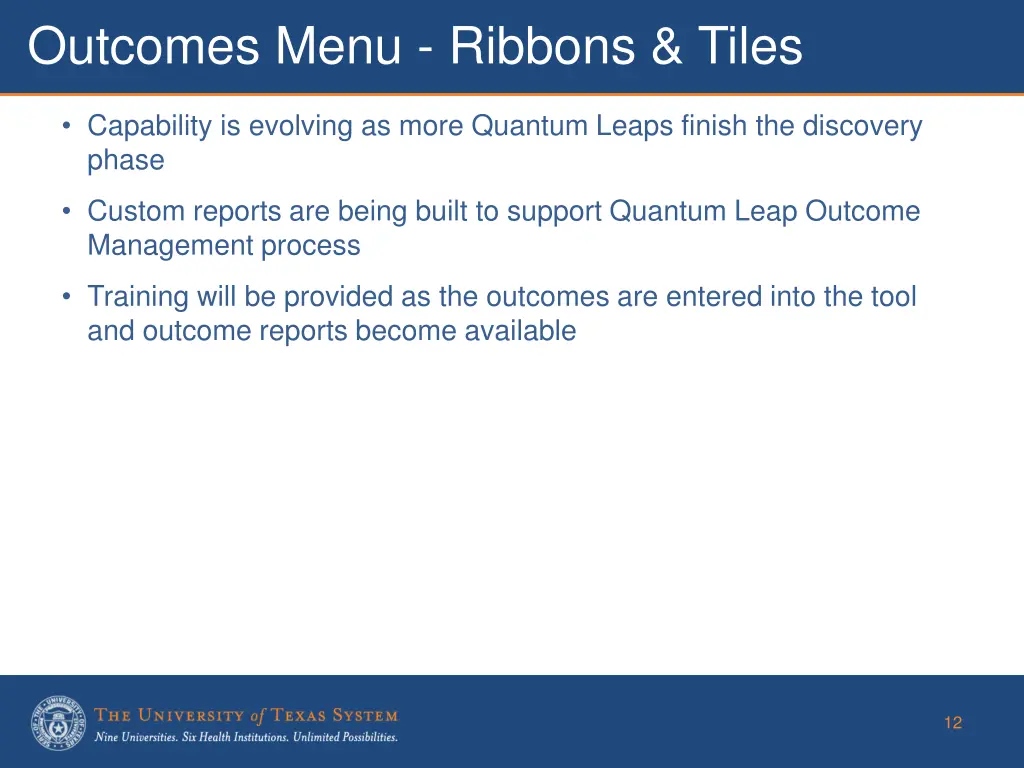 outcomes menu ribbons tiles