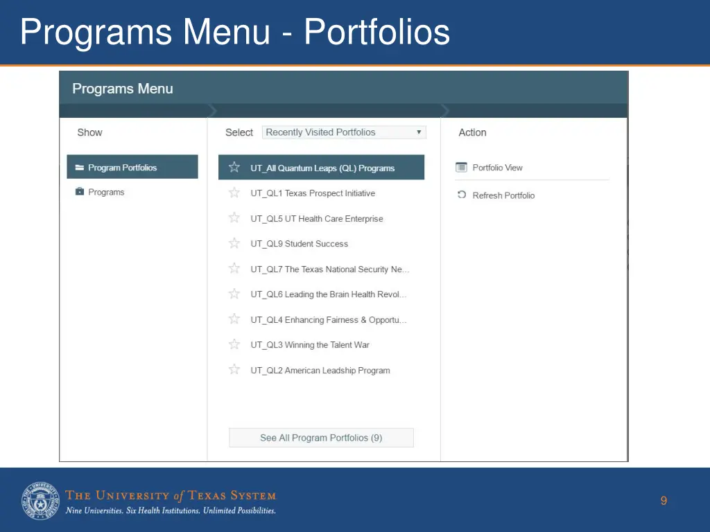 programs menu portfolios