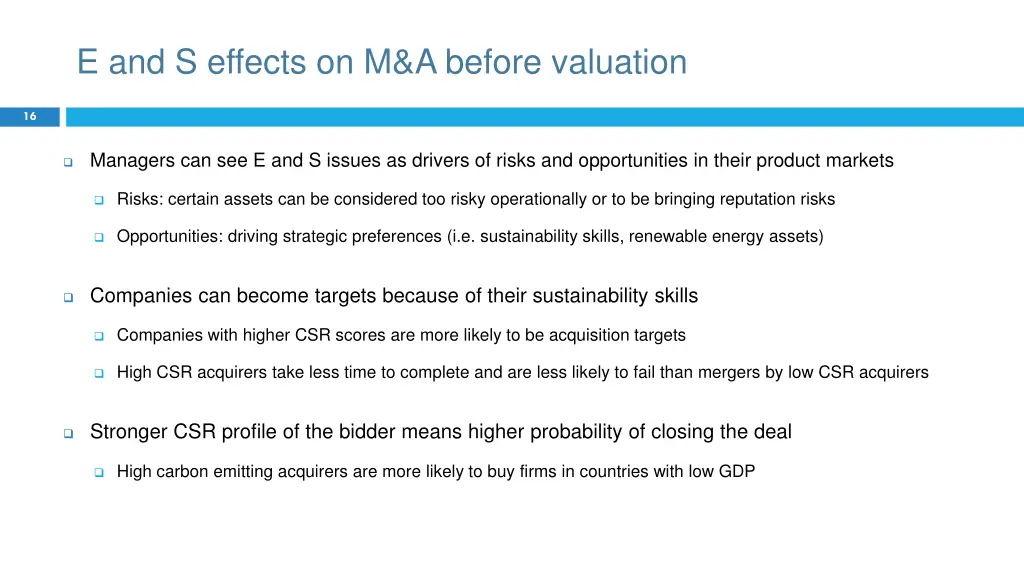 e and s effects on m a before valuation