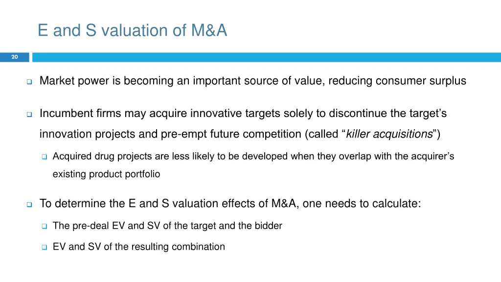 e and s valuation of m a