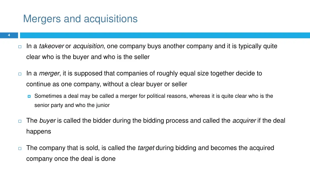 mergers and acquisitions