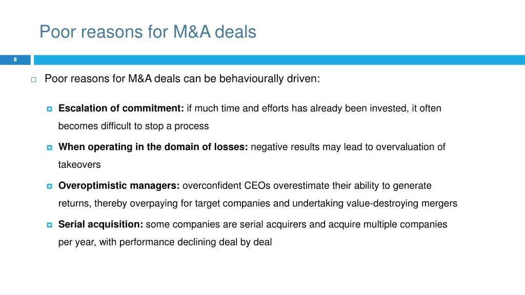 poor reasons for m a deals