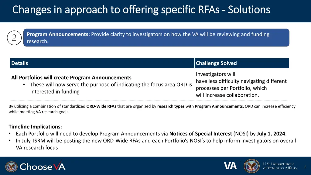 changes in approach to offering specific rfas 2