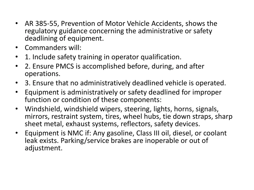 ar 385 55 prevention of motor vehicle accidents