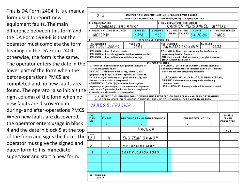 this is da form 2404 it is a manual form used