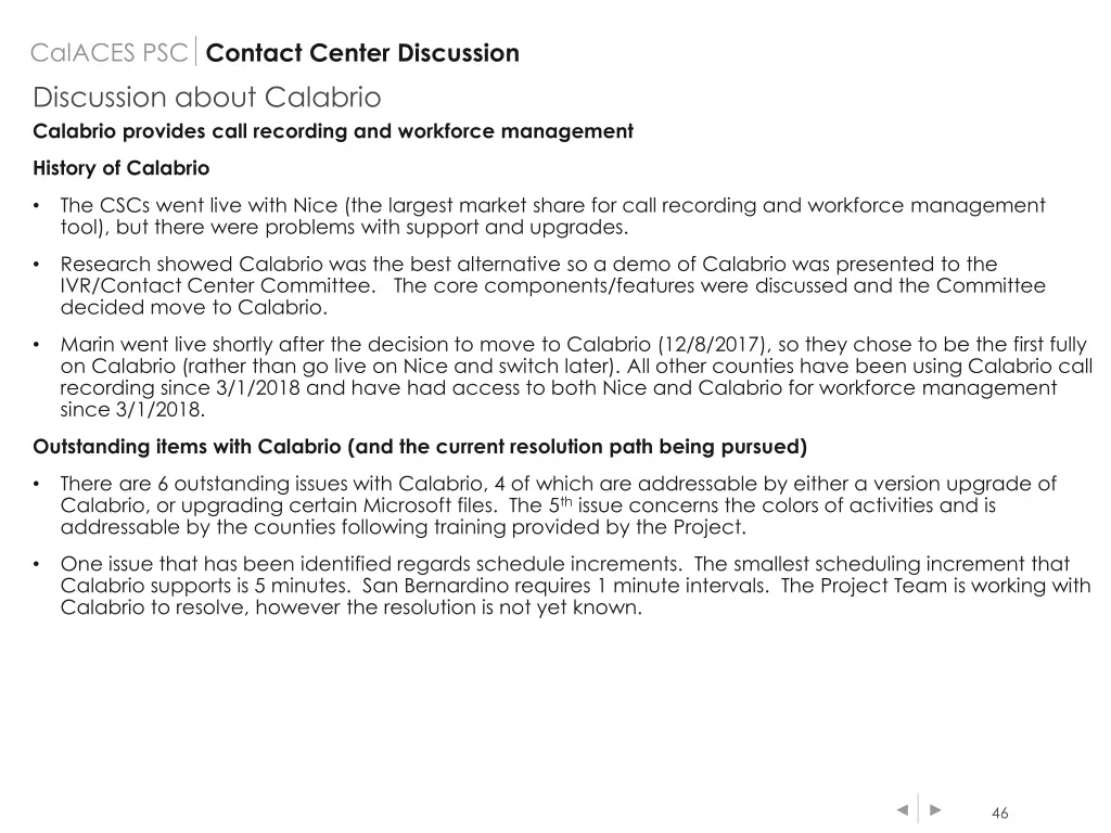 calaces psc discussion about calabrio