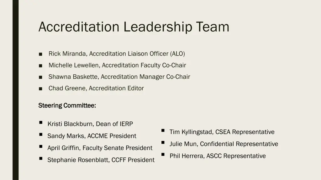 accreditation leadership team