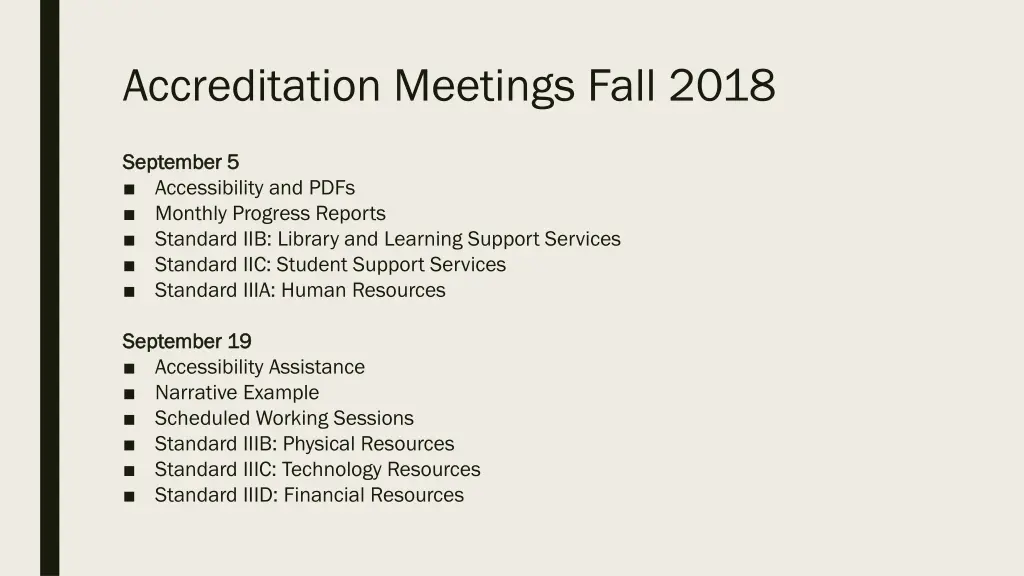 accreditation meetings fall 2018