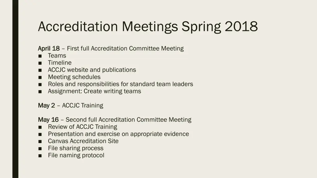 accreditation meetings spring 2018