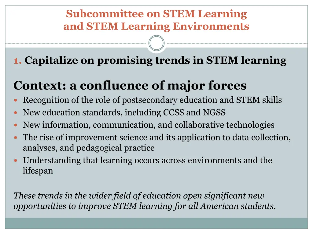 subcommittee on stem learning and stem learning 1