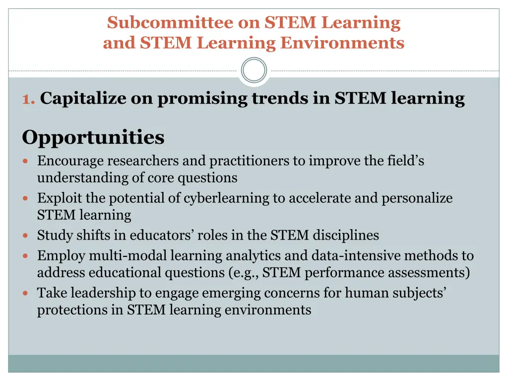 subcommittee on stem learning and stem learning 2