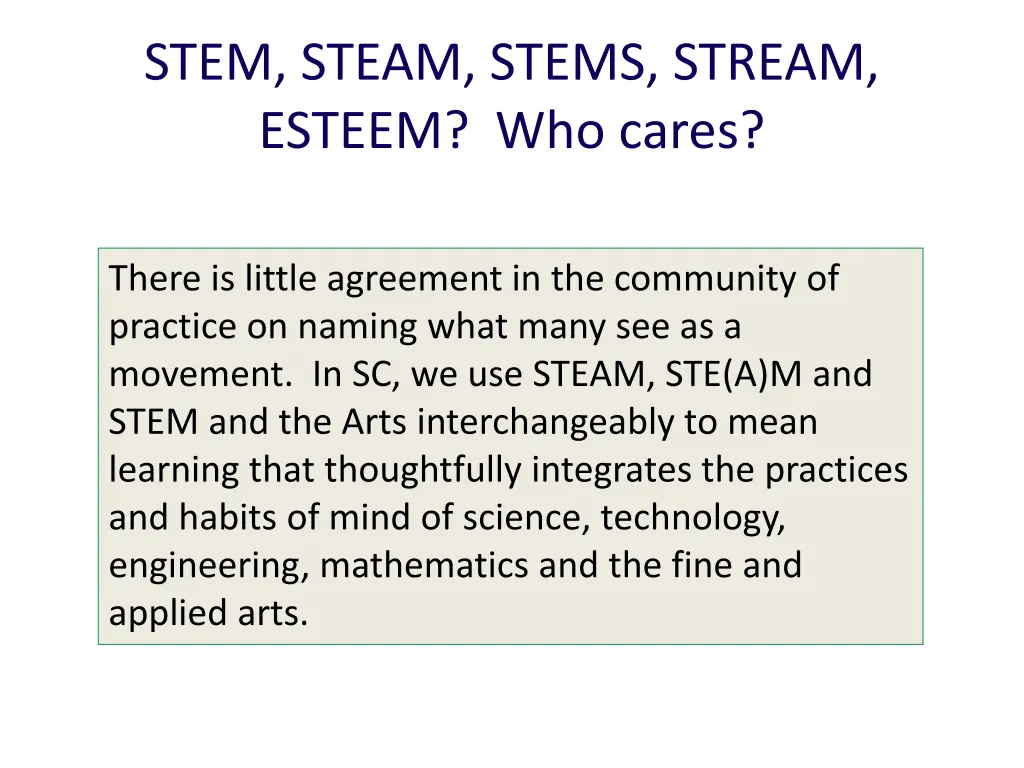 stem steam stems stream esteem who cares