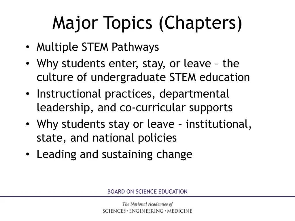 major topics chapters