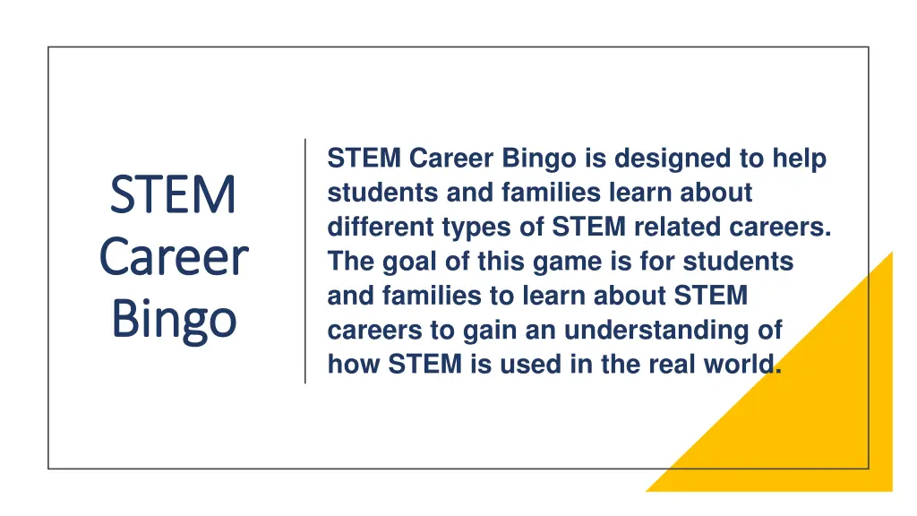 stem career bingo is designed to help students