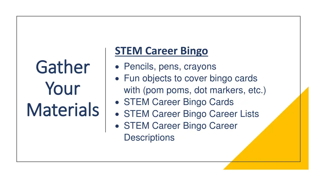 stem career bingo pencils pens crayons