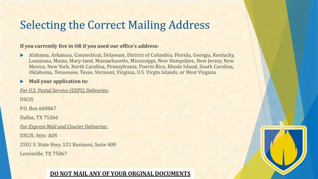 selecting the correct mailing address