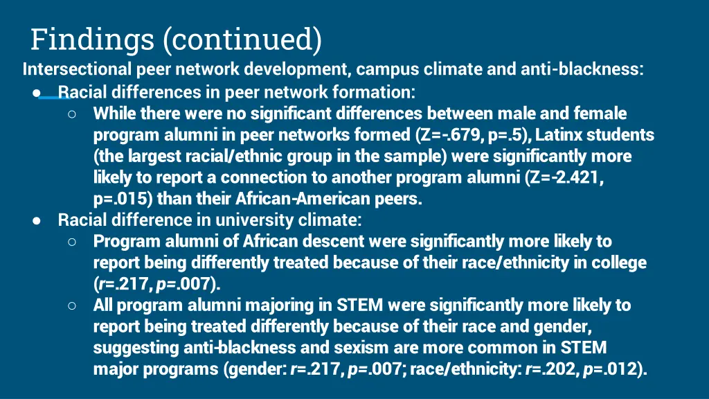 findings continued intersectional peer network