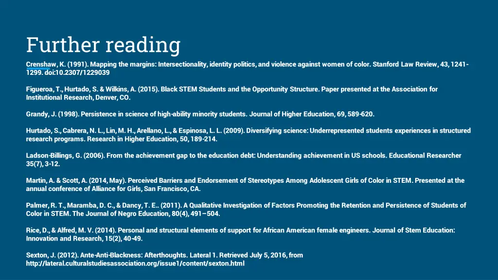 further reading crenshaw k 1991 mapping