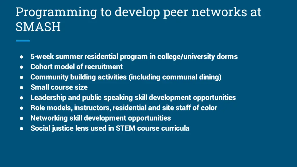 programming to develop peer networks at smash