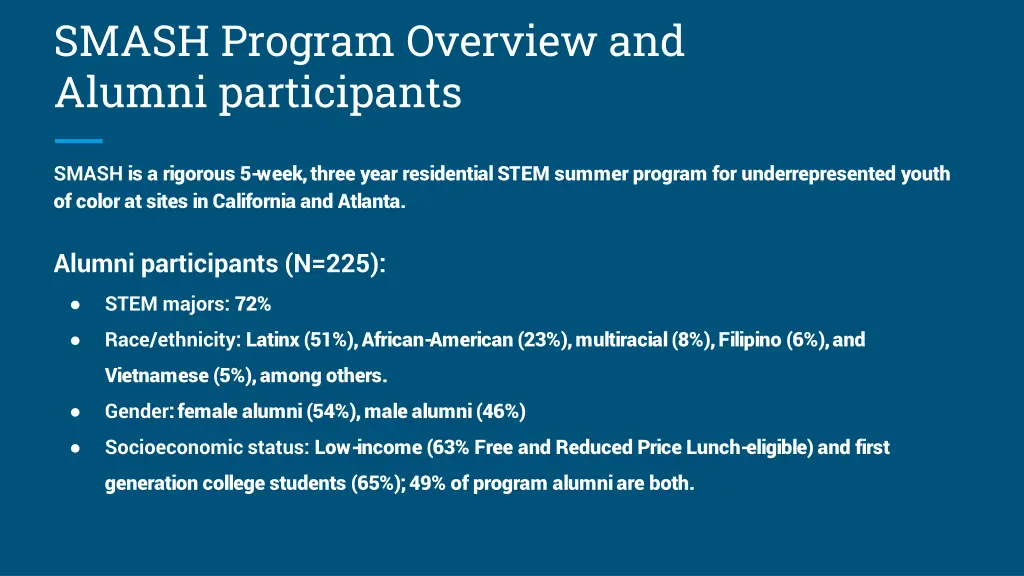 smash program overview and alumni participants