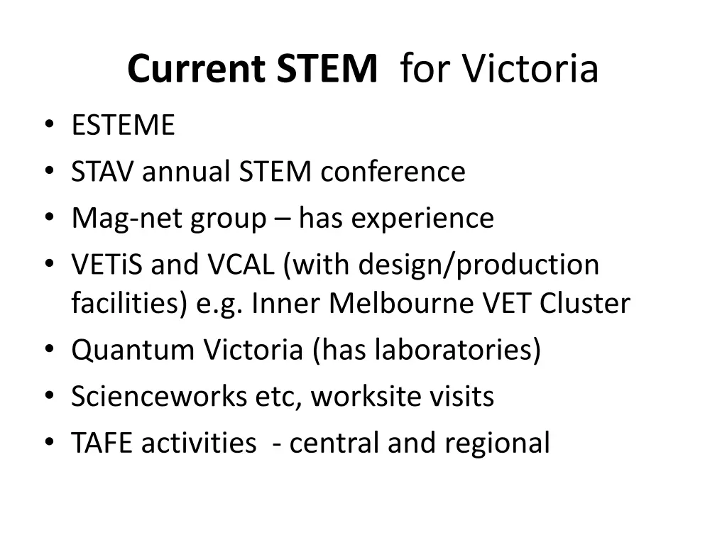 current stem for victoria esteme stav annual stem