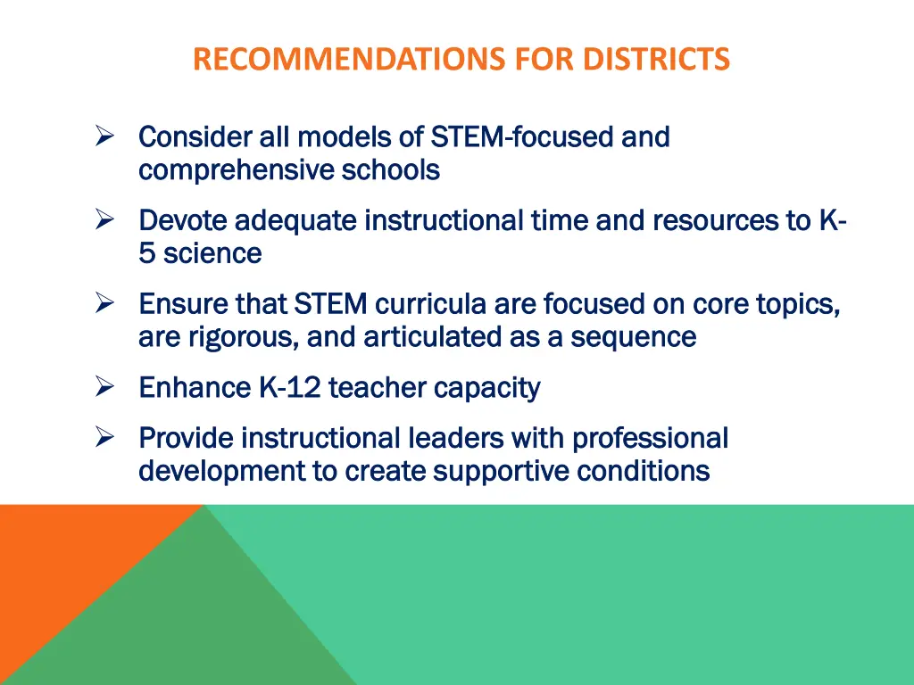 recommendations for districts