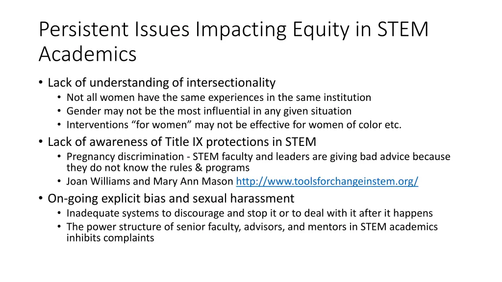 persistent issues impacting equity in stem