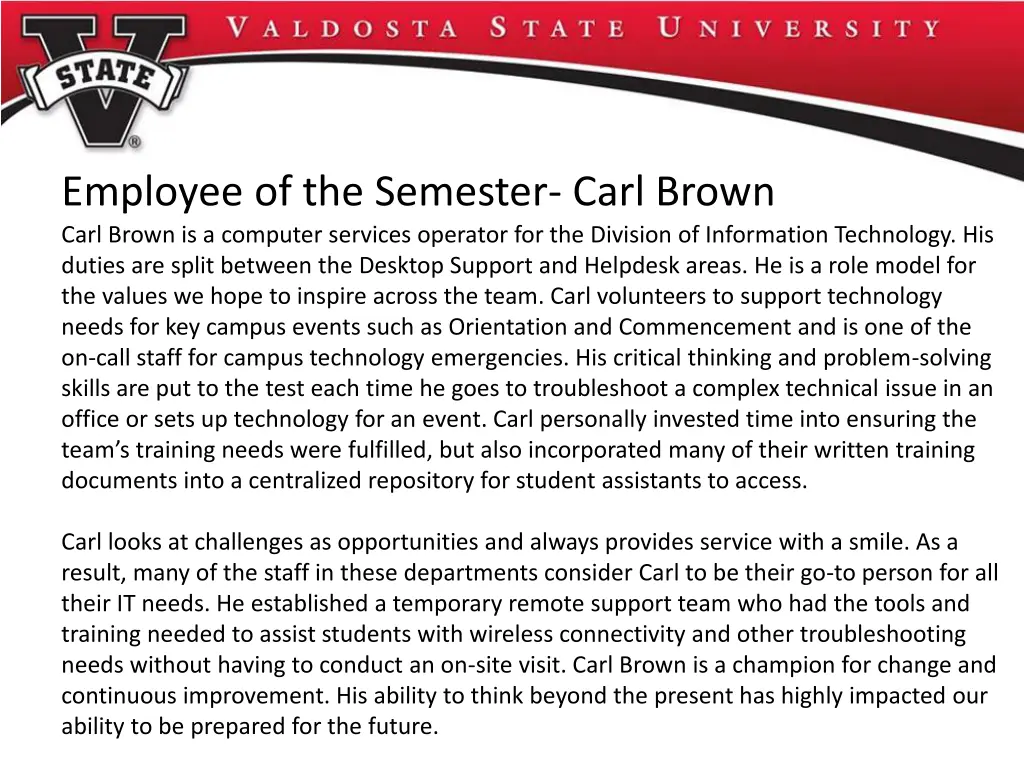 employee of the semester carl brown carl brown