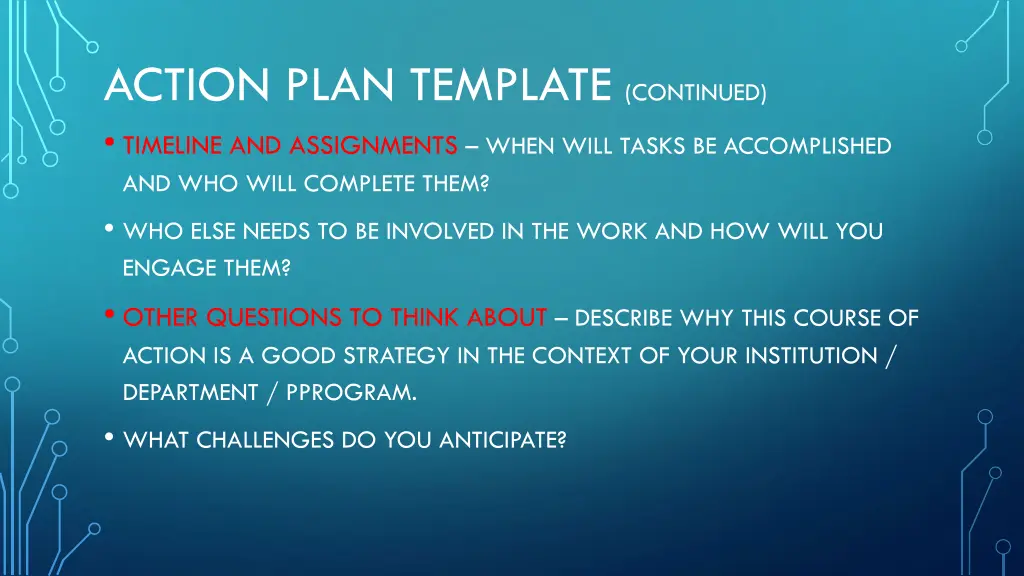 action plan template continued timeline