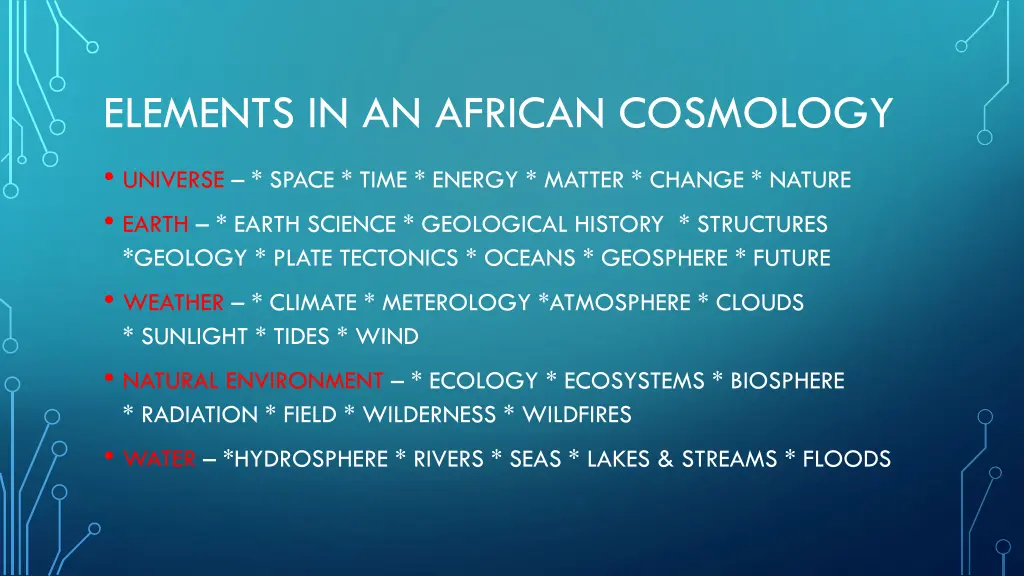 elements in an african cosmology