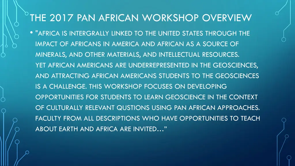 the 2017 pan african workshop overview africa