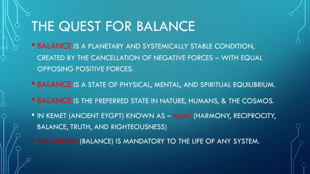 the quest for balance balance is a planetary