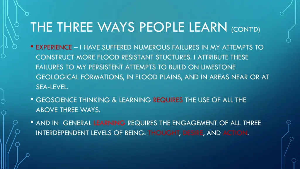 the three ways people learn cont d