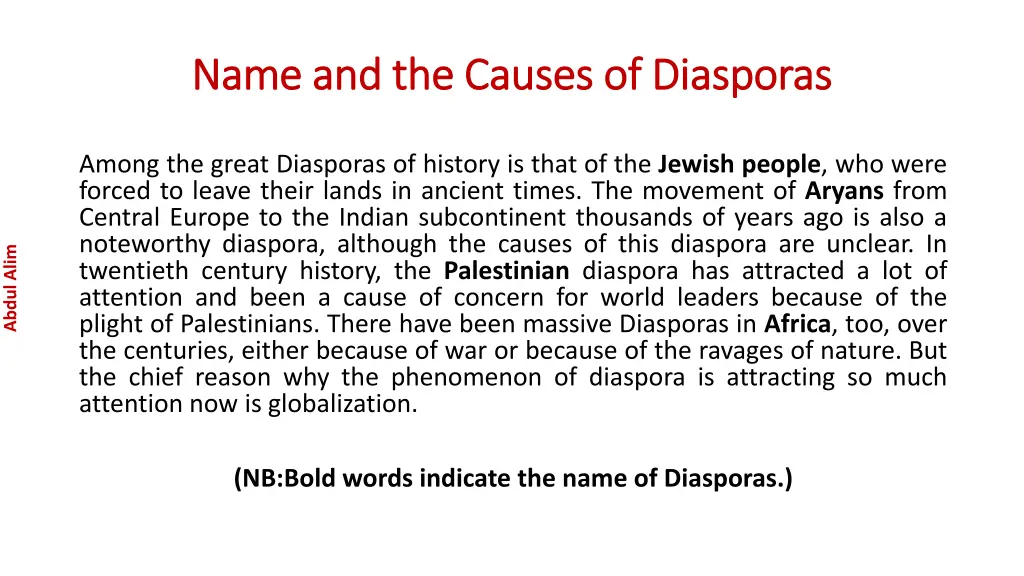 name and the causes of diasporas name